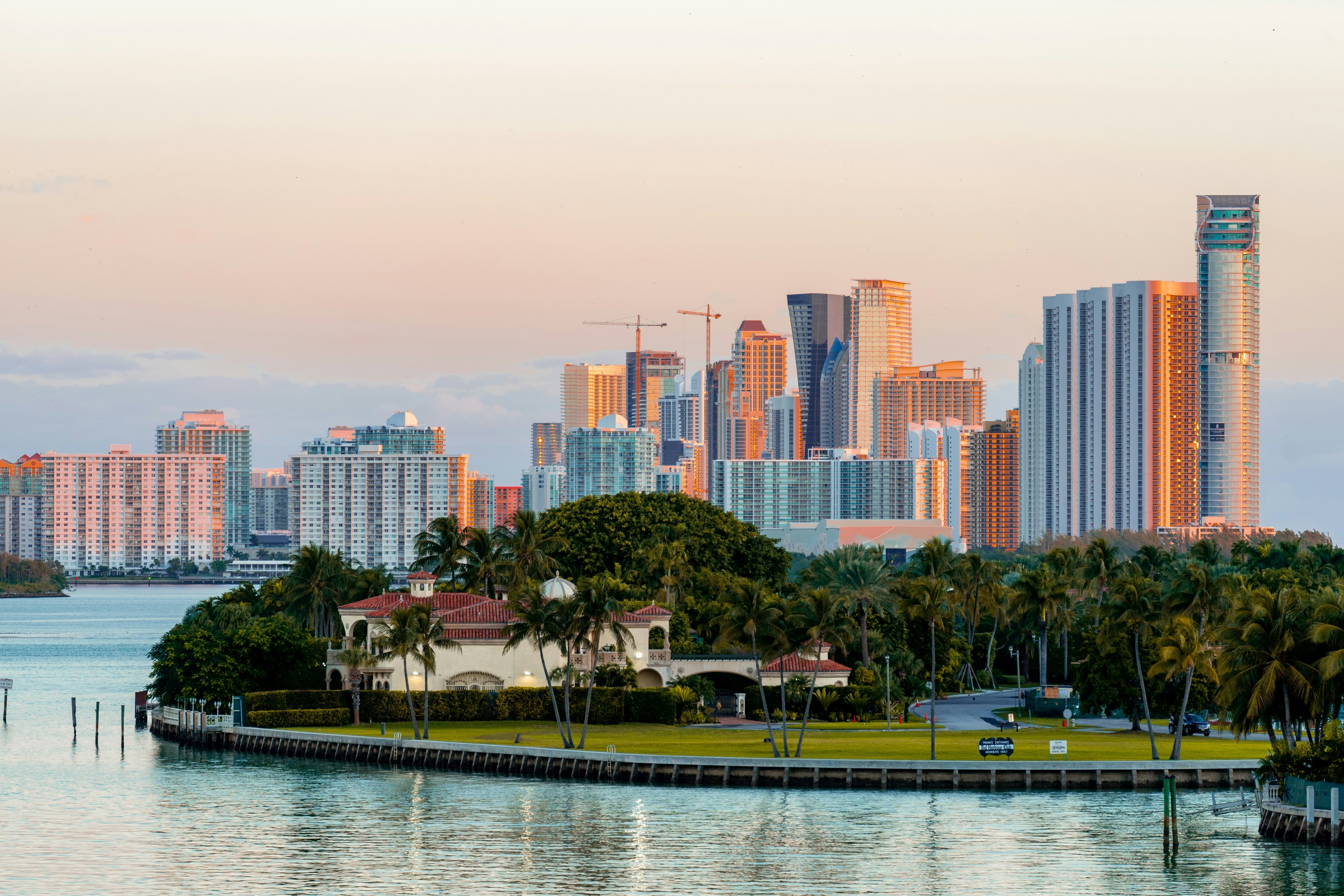 Miami waterfront at sunset