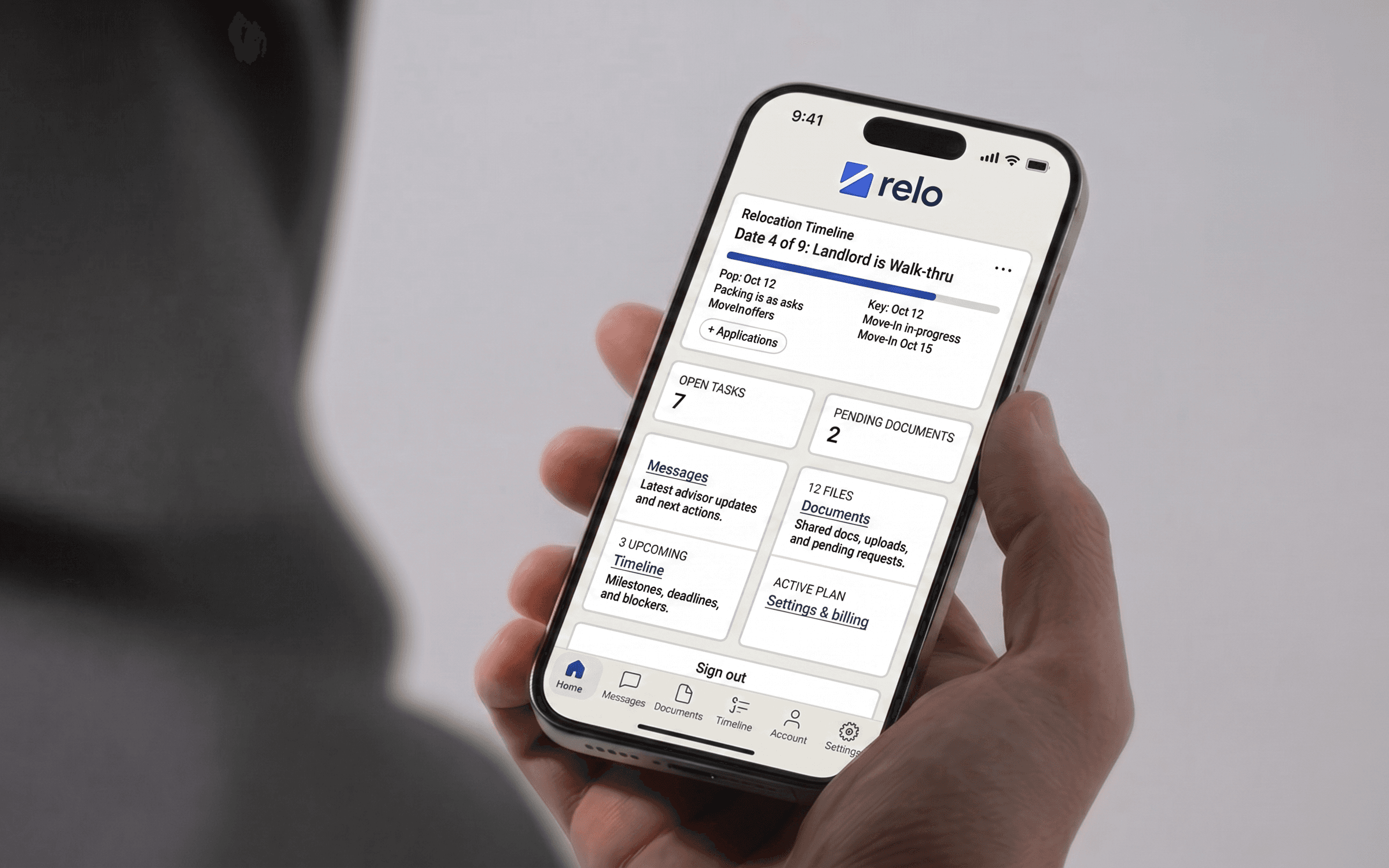 Relocation app shown on smartphone
